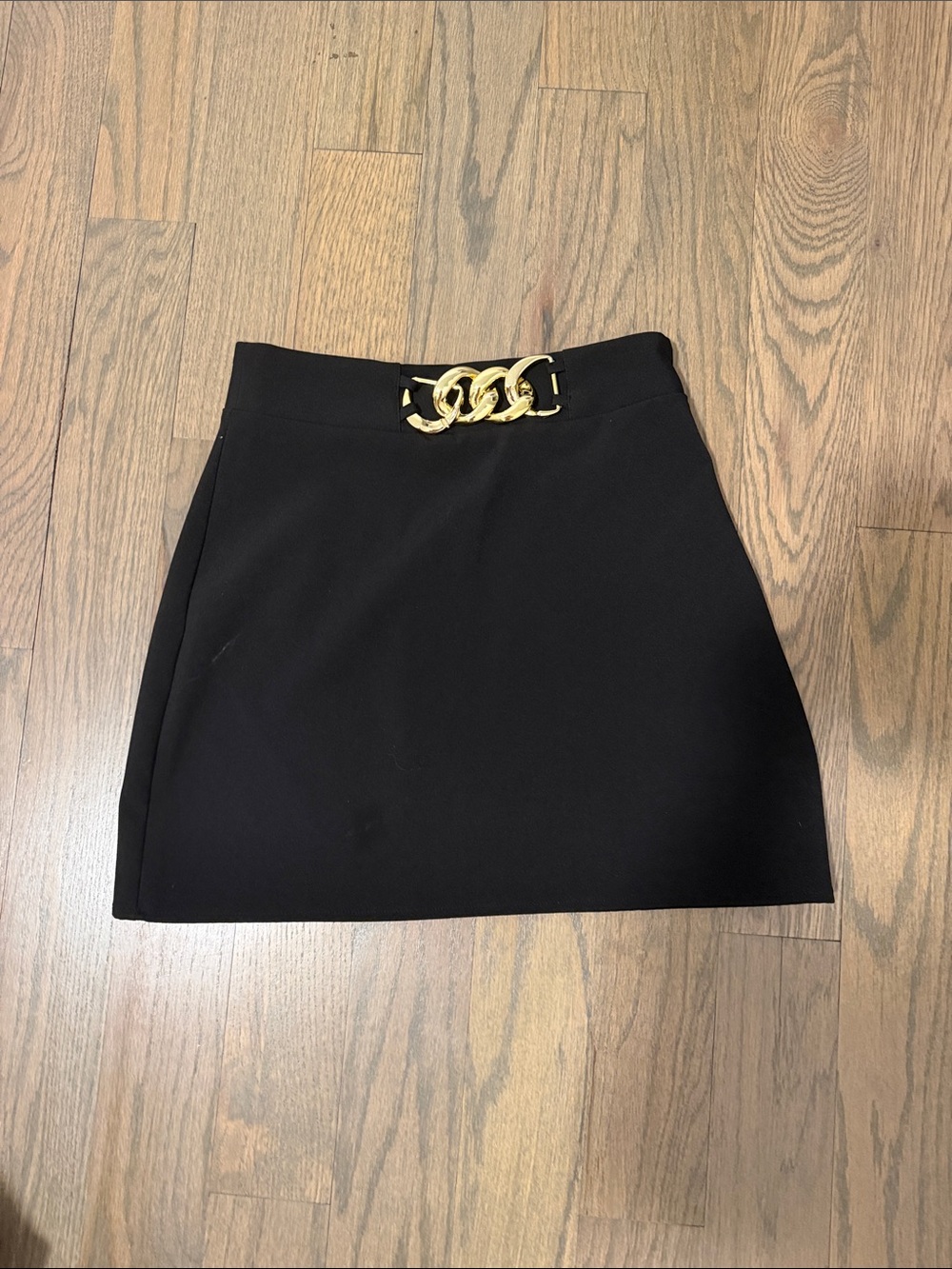 Zara Black Mini Skirt with Gold Chain Waist Accent